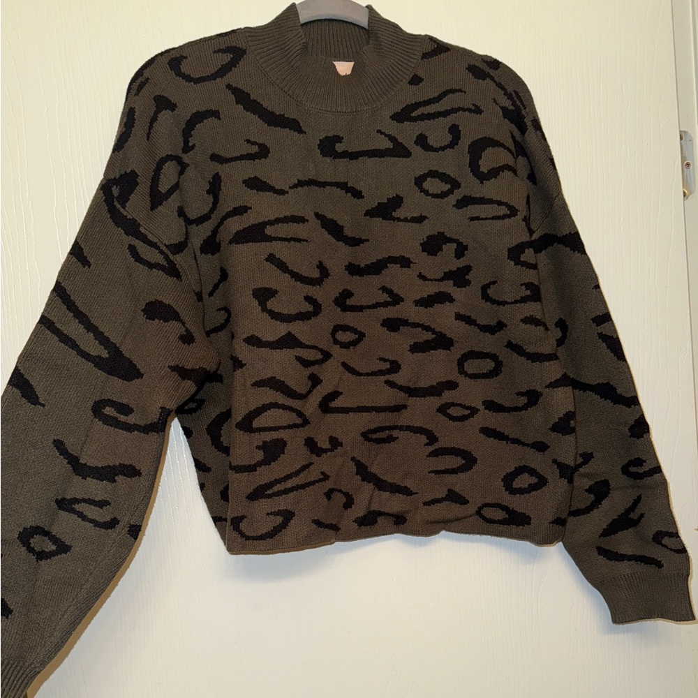 ‘Willow and Root’ Olive and Black Cheetah Knit Sweater